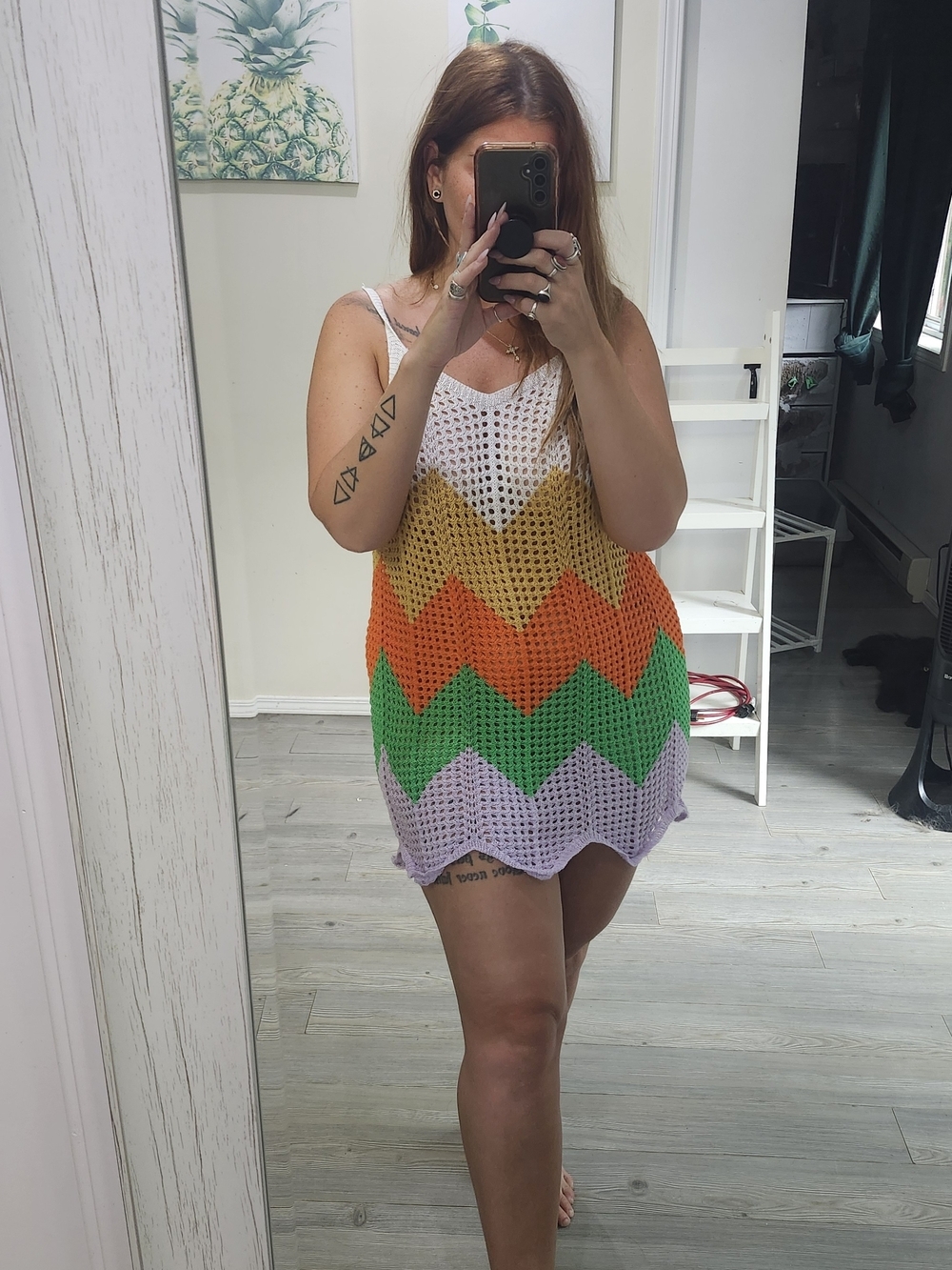 Colorblock Crochet Tank Dress — White, Yellow, Orange, Green, Lilac